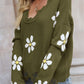*App Exclusive* Flower Distressed Ribbed Trim Sweater