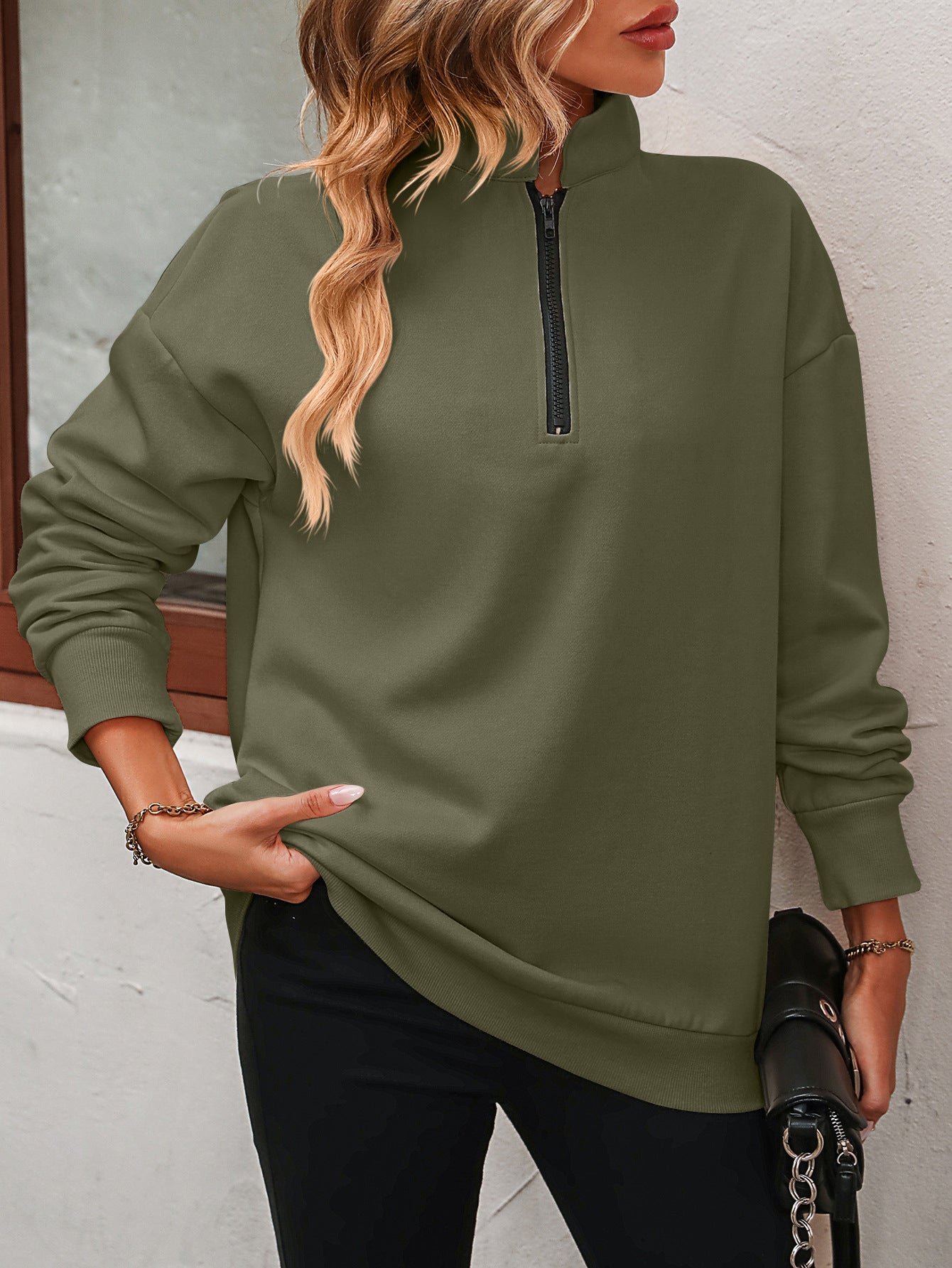 *APP EXCLUSIVE* Zip-Up Dropped Shoulder Sweatshirt