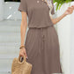 *APP EXCLUSIVE* Round Neck Short Sleeve Slit Dress with Pockets