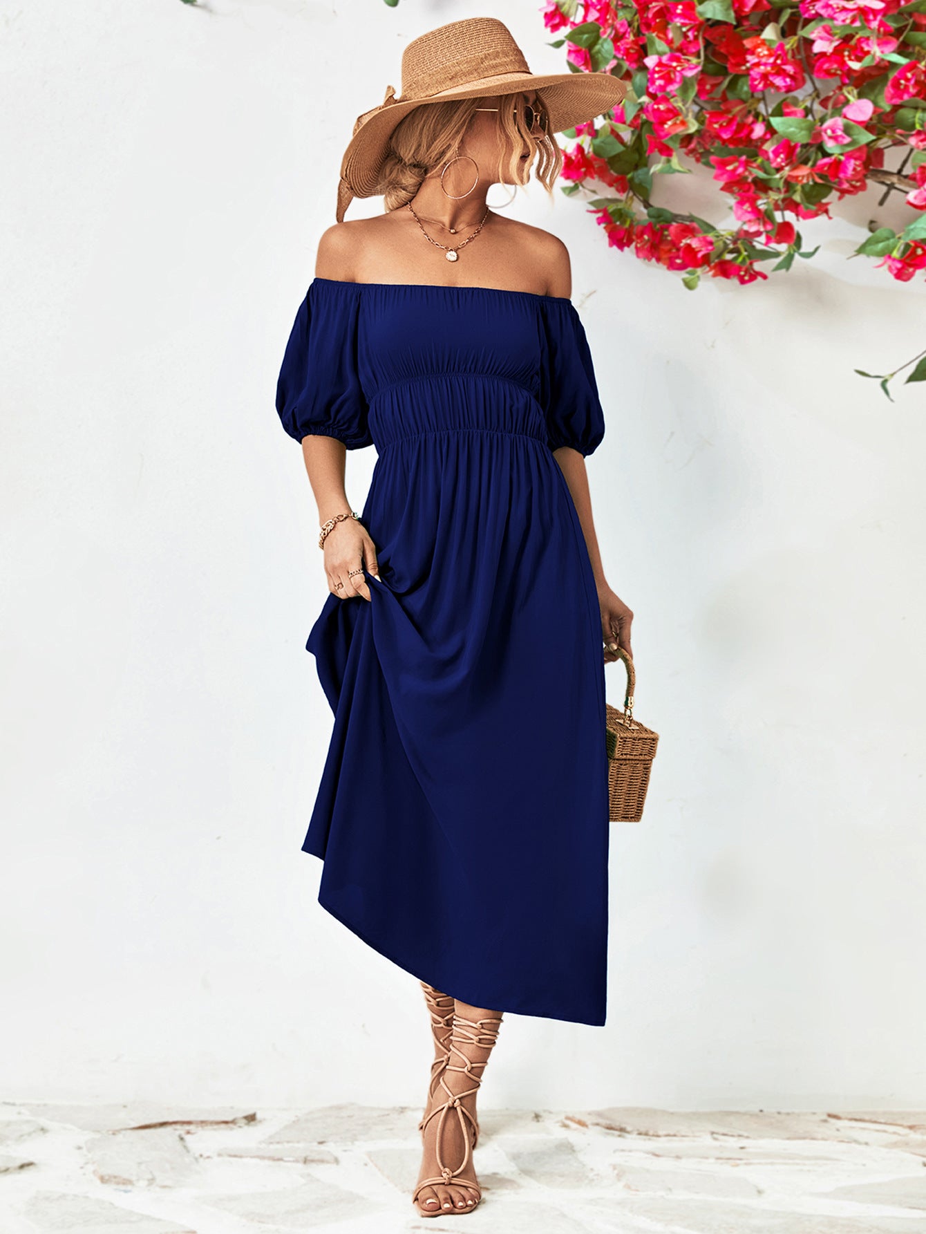 *APP EXCLUSIVE* Off-Shoulder Balloon Sleeve Midi Dress
