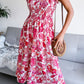 Floral Tie Shoulder Smocked Midi Dress
