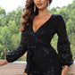 *APP EXCLUSIVE* Sequin Tie Waist Long Sleeve Romper