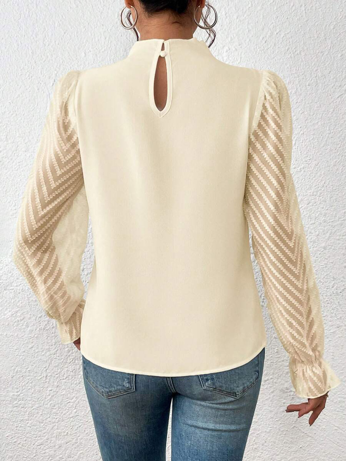 *APP EXCLUSIVE*Sheer Chevron Sleeve Blouse