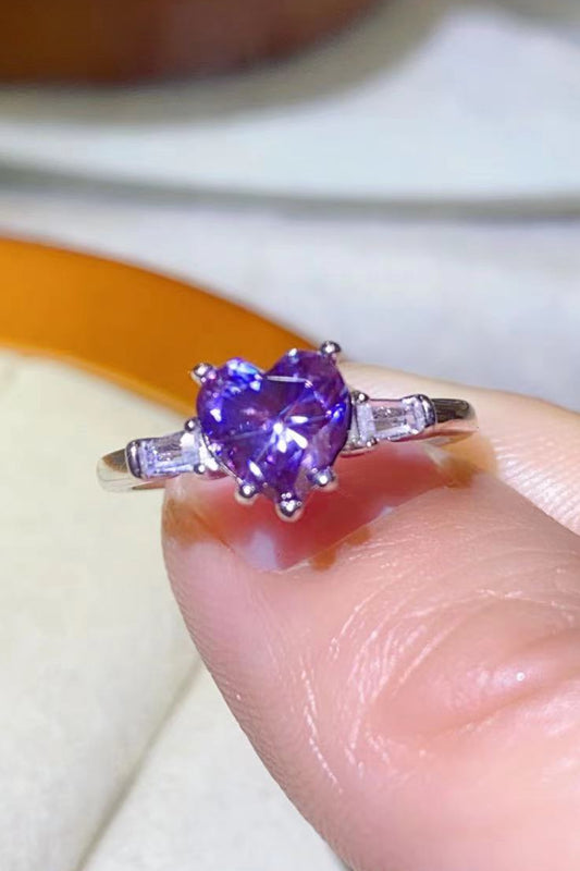 *APP EXCLUSIVE* 1 Carat Moissanite Heart-Shaped Platinum-Plated Ring in Purple