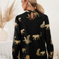 *APP EXCLUSIVE* Leopard Graphic Mock Neck Puff Sleeve Blouse