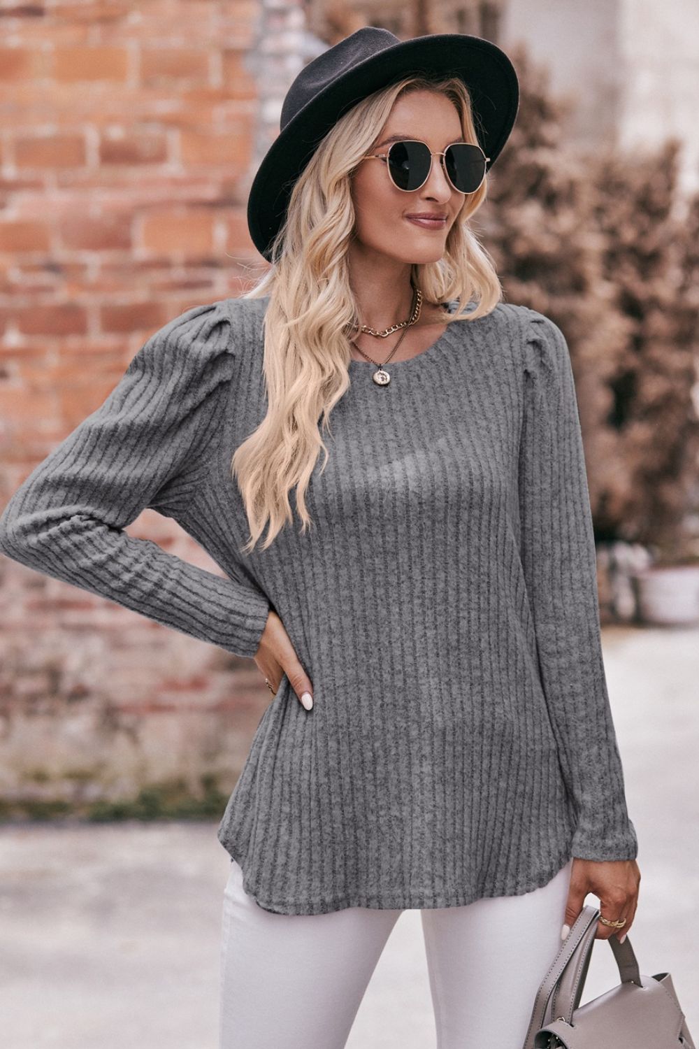 *APP EXCLUSIVE* Puff Sleeve Ribbed Top