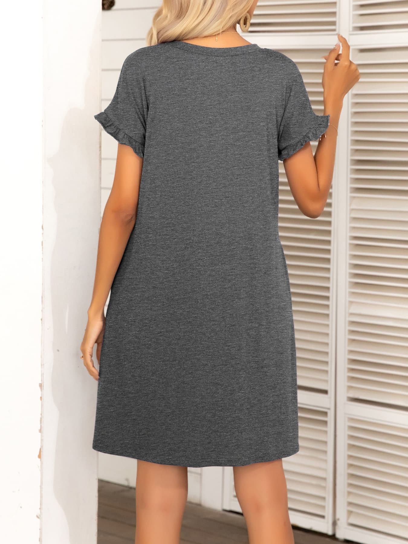 *APP EXCLUSIVE* Round Neck Flounce Sleeve Dress with Pockets