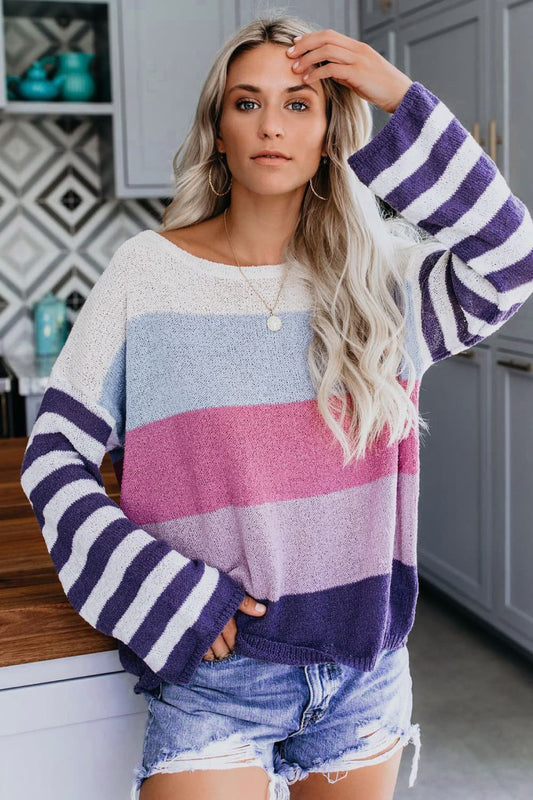 *APP EXCLUSIVE* Colorblock Boat Neck Dropped Shoulder Sweater
