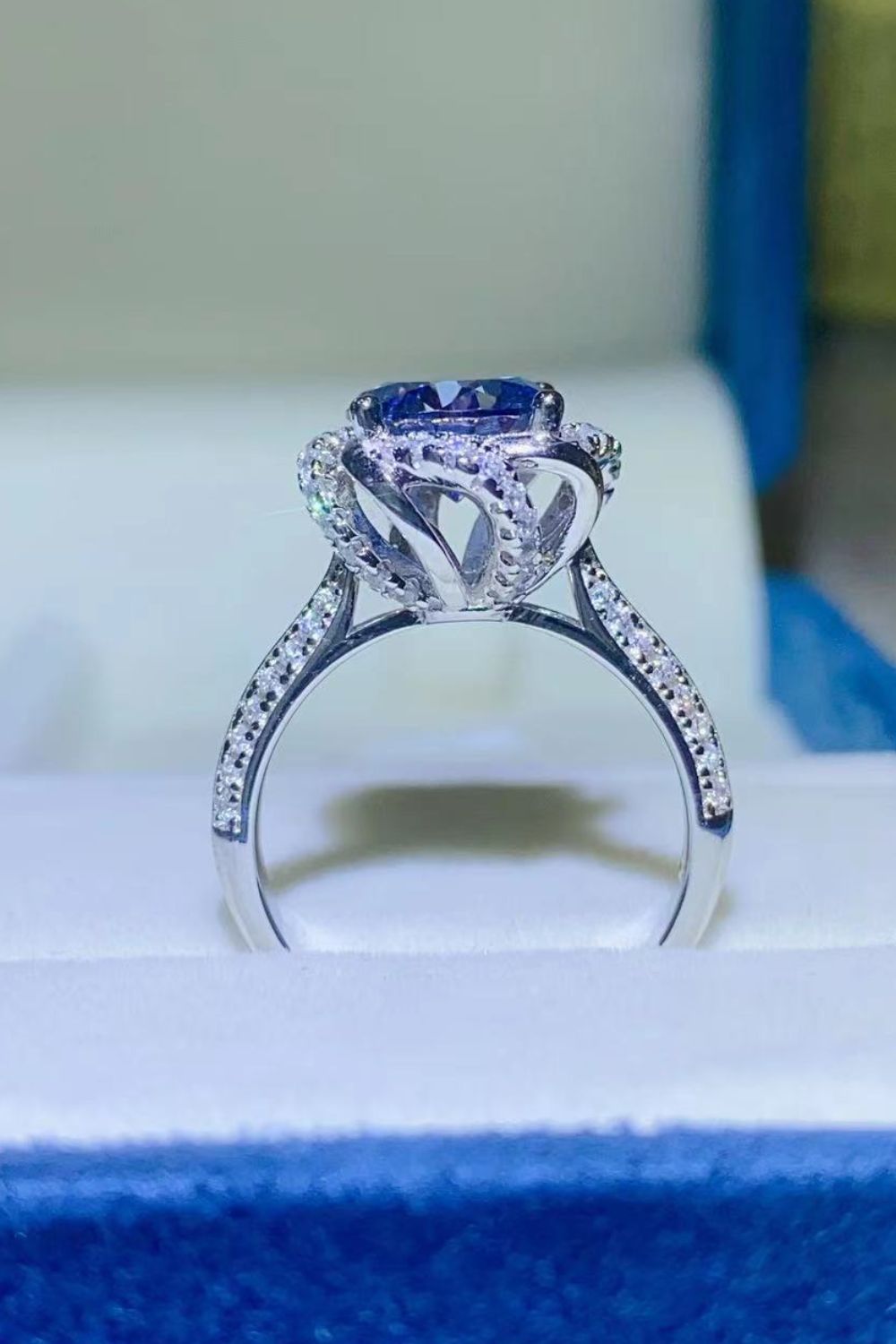*APP EXCLUSIVE* 2 Carat Cobalt Blue Moissanite 925 Sterling Silver Ring