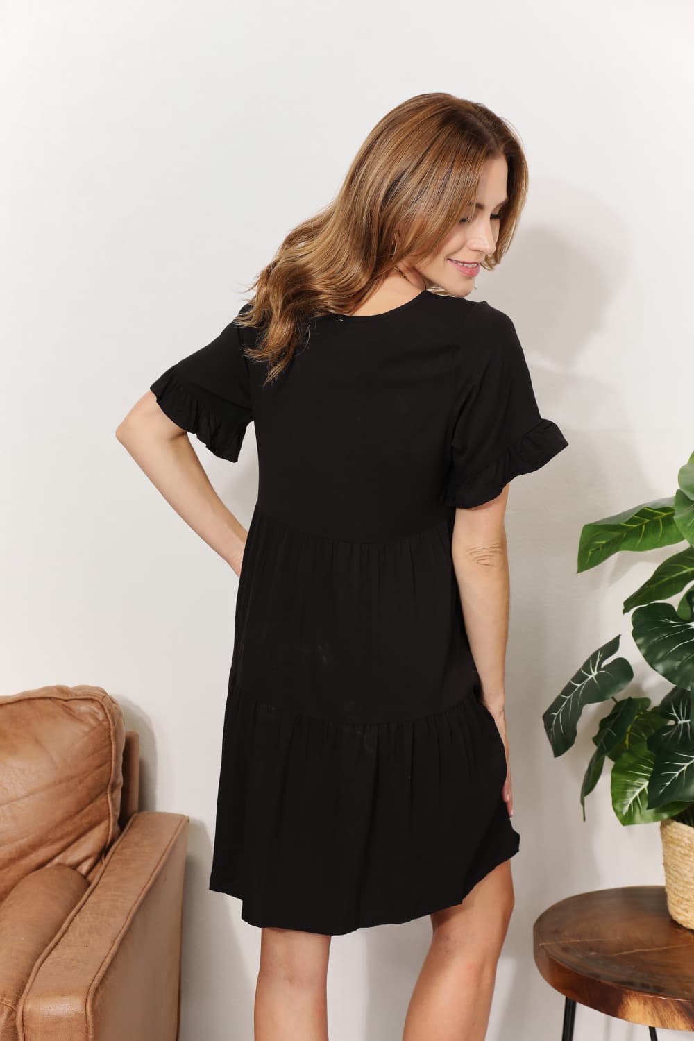*APP EXCLUSIVE* Vneck Flounce Sleeve Tiered Dress