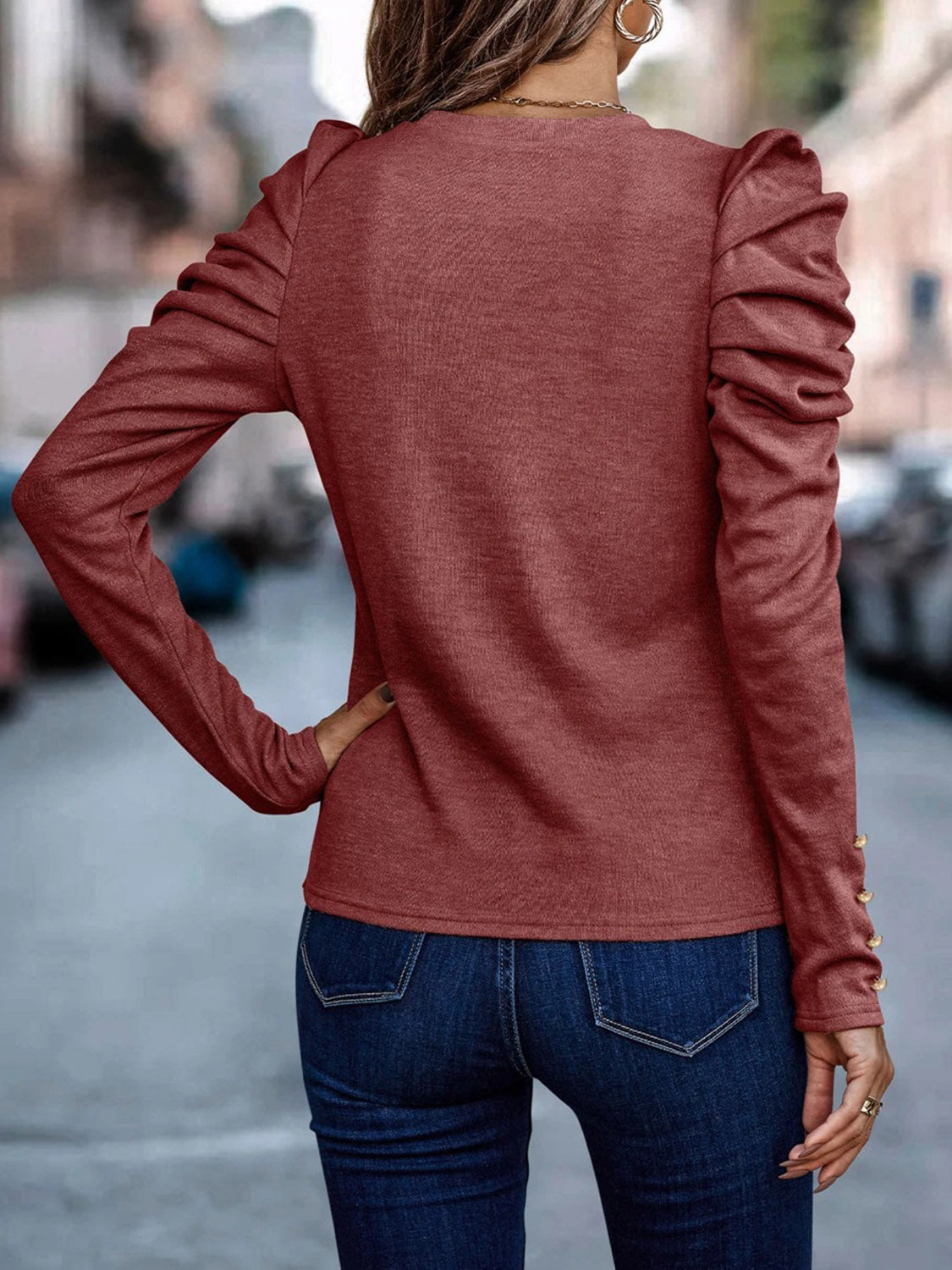 *APP EXCLUSIVE* Decorative Button Puff Sleeve T-Shirt