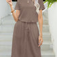 *APP EXCLUSIVE* Round Neck Short Sleeve Slit Dress with Pockets