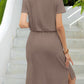 *APP EXCLUSIVE* Round Neck Short Sleeve Slit Dress with Pockets