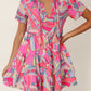 *APP EXCLUSIVE* Multicolored Tie Neck Short Sleeve Tiered Dress