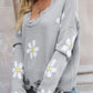 *App Exclusive* Flower Distressed Ribbed Trim Sweater