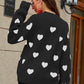 Heart Pattern Lantern Sleeve Round Neck Tunic Sweater