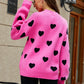 Heart Pattern Lantern Sleeve Round Neck Tunic Sweater