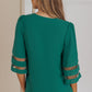 *APP EXCLUSIVE* Sheer Striped Flare Sleeve Vneck Blouse