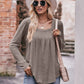 Pleated Detail Curved Hem Long Sleeve Top