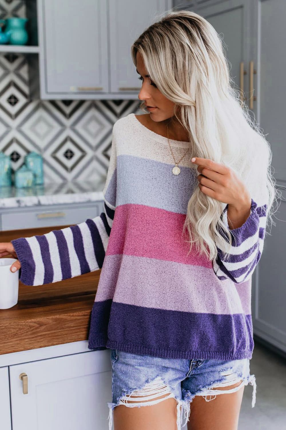 *APP EXCLUSIVE* Colorblock Boat Neck Dropped Shoulder Sweater