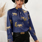 *APP EXCLUSIVE* Leopard Graphic Mock Neck Puff Sleeve Blouse