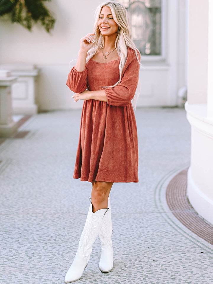*APP EXCLUSIVE* Square Neck Three-Quarter Sleeve Dress