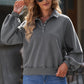 Quarter-Snap Collared Lantern Sleeve Sweatshirt