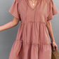 Frill Trim Smocked Tie Neck Dress