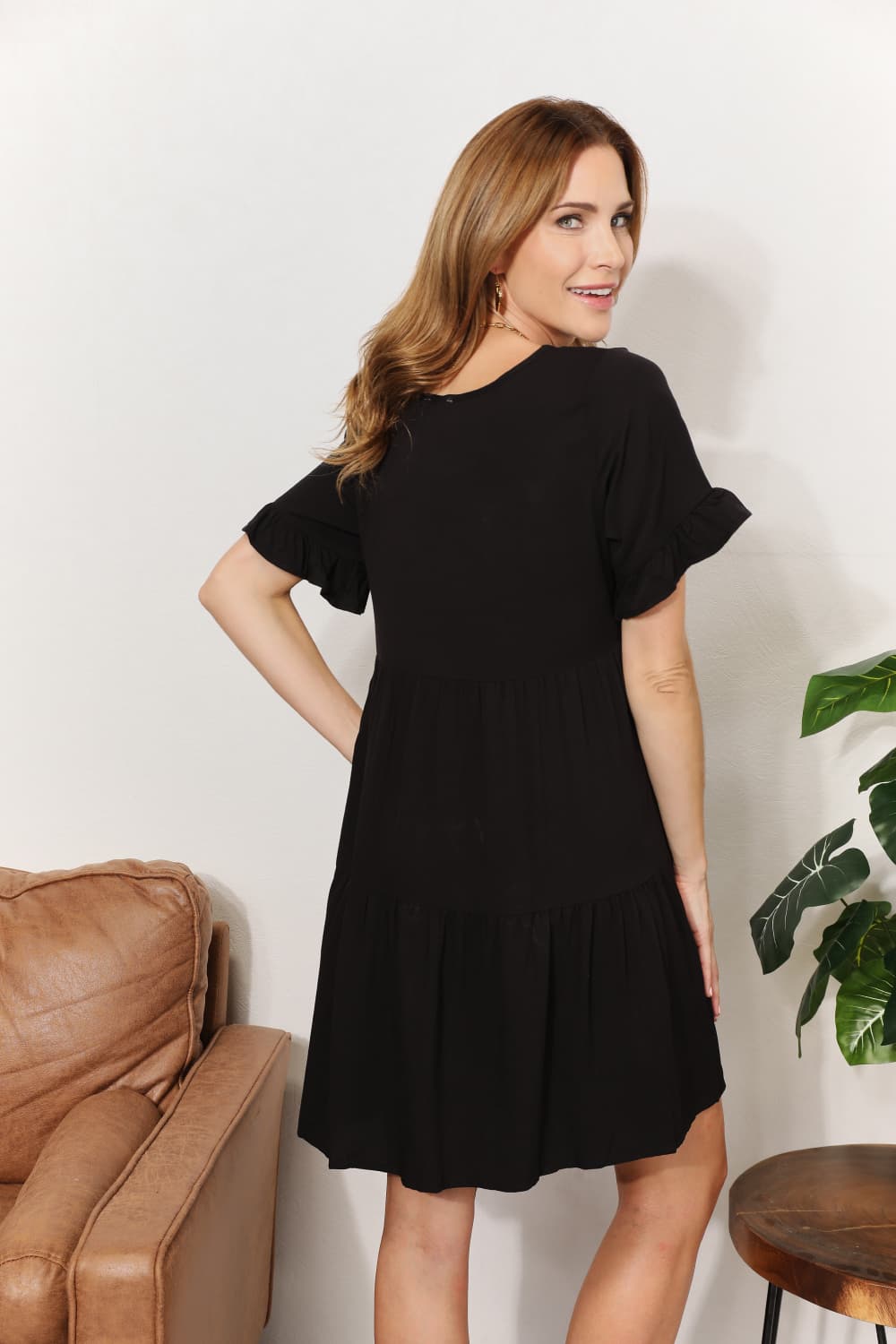*APP EXCLUSIVE* Vneck Flounce Sleeve Tiered Dress