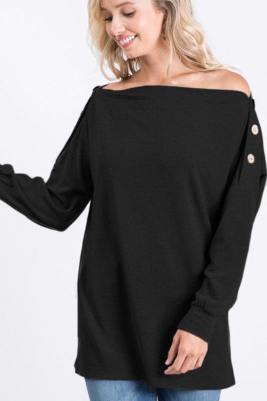 Boatneck Button Blouse