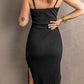 Ribbed Lace-Up Spaghetti Strap Mini Dress