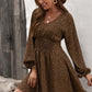 Brown Balloon Sleeve Smocked Waist Dress
