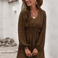Brown Balloon Sleeve Smocked Waist Dress