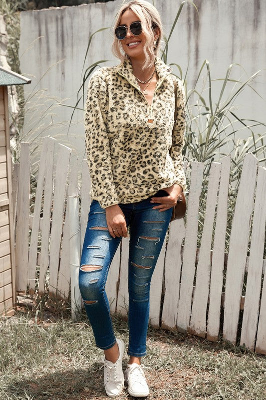 Leopard Half Zip Pullover
