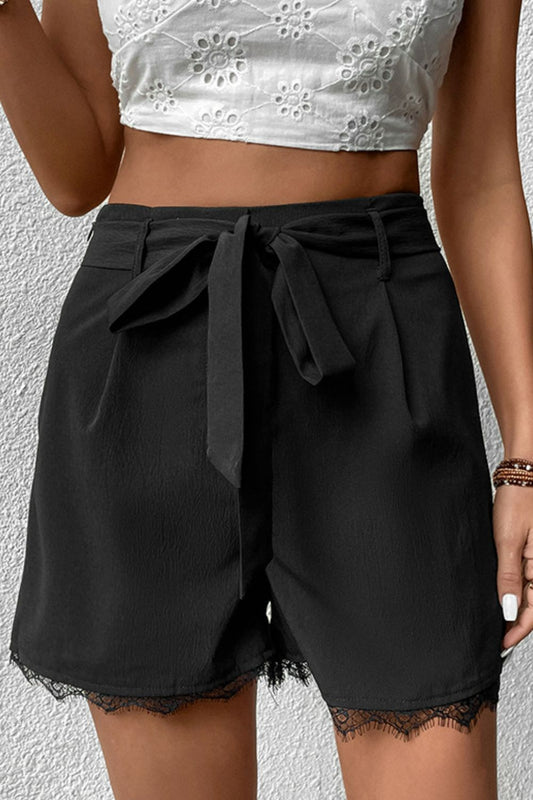*APP EXCLUSIVE* Tie Belt Lace Trim Shorts