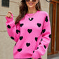 Heart Pattern Lantern Sleeve Round Neck Tunic Sweater
