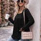 Pleated Detail Curved Hem Long Sleeve Top