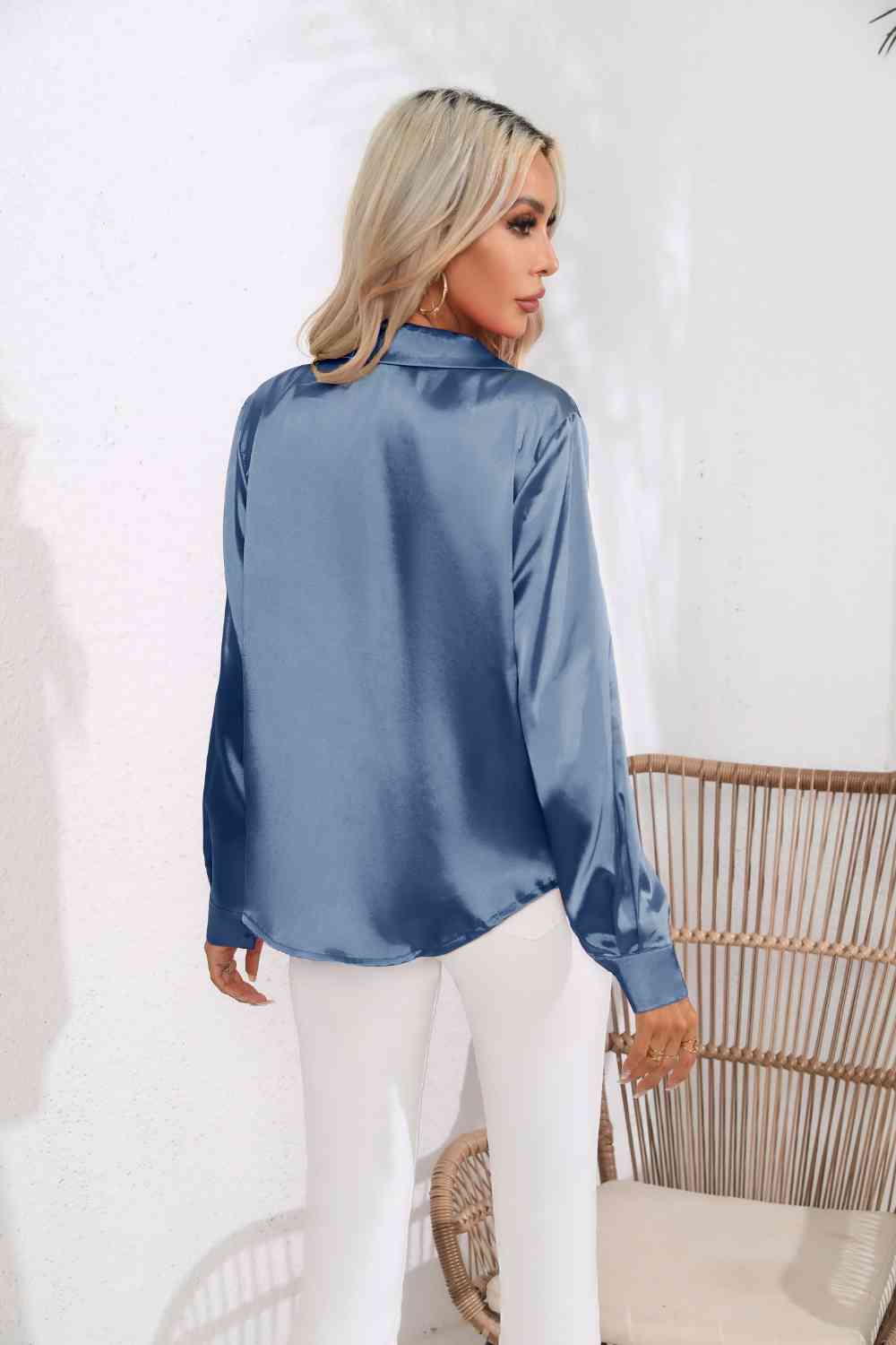 *APP EXCLUSIVE*  Satin Button Up Long Sleeve Shirt
