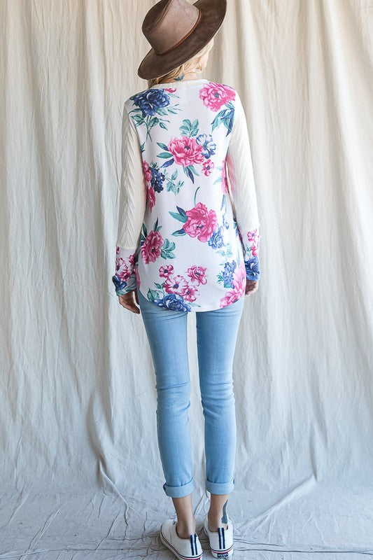 Cable Knit Button Long Sleeve Top