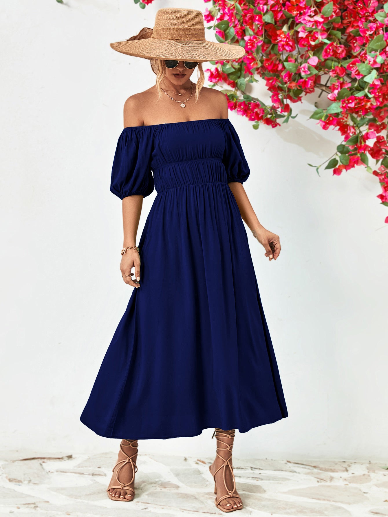 *APP EXCLUSIVE* Off-Shoulder Balloon Sleeve Midi Dress