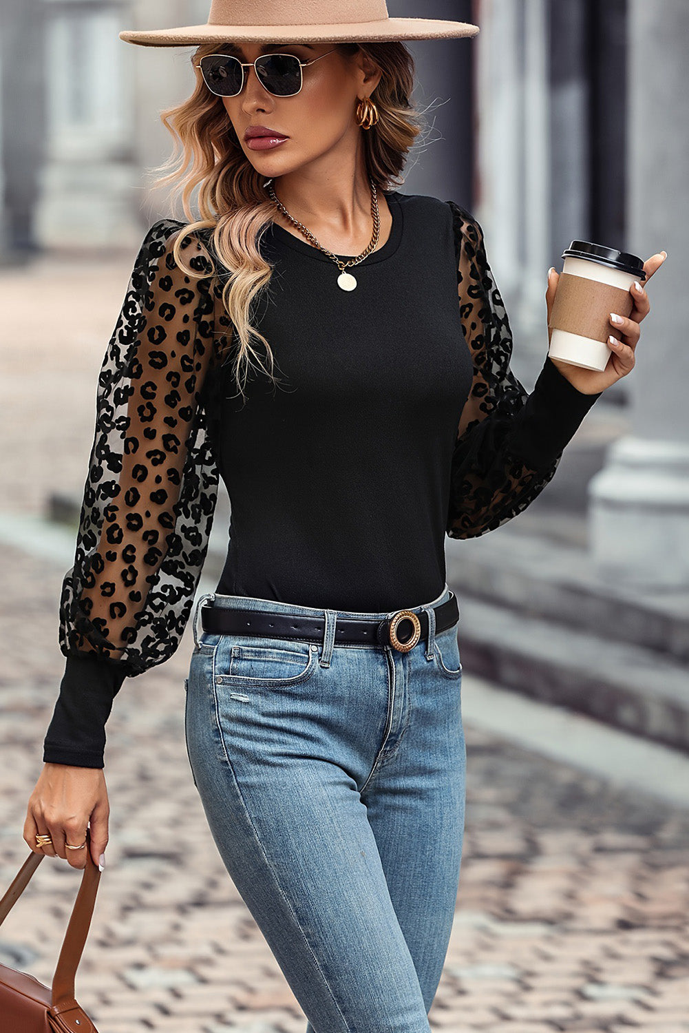 *APP EXCLUSIVE* Sheer Leopard Sleeve Blouse