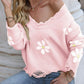 *App Exclusive* Flower Distressed Ribbed Trim Sweater