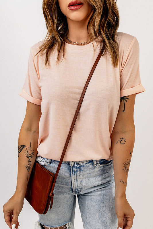 *APP EXCLUSIVE* Round Neck Cuffed Short Sleeve Tee