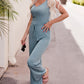 *APP EXCLUSIVE* Notched Neck Tank Top and Tie Waist Wide Leg Long Pants Lounge Set