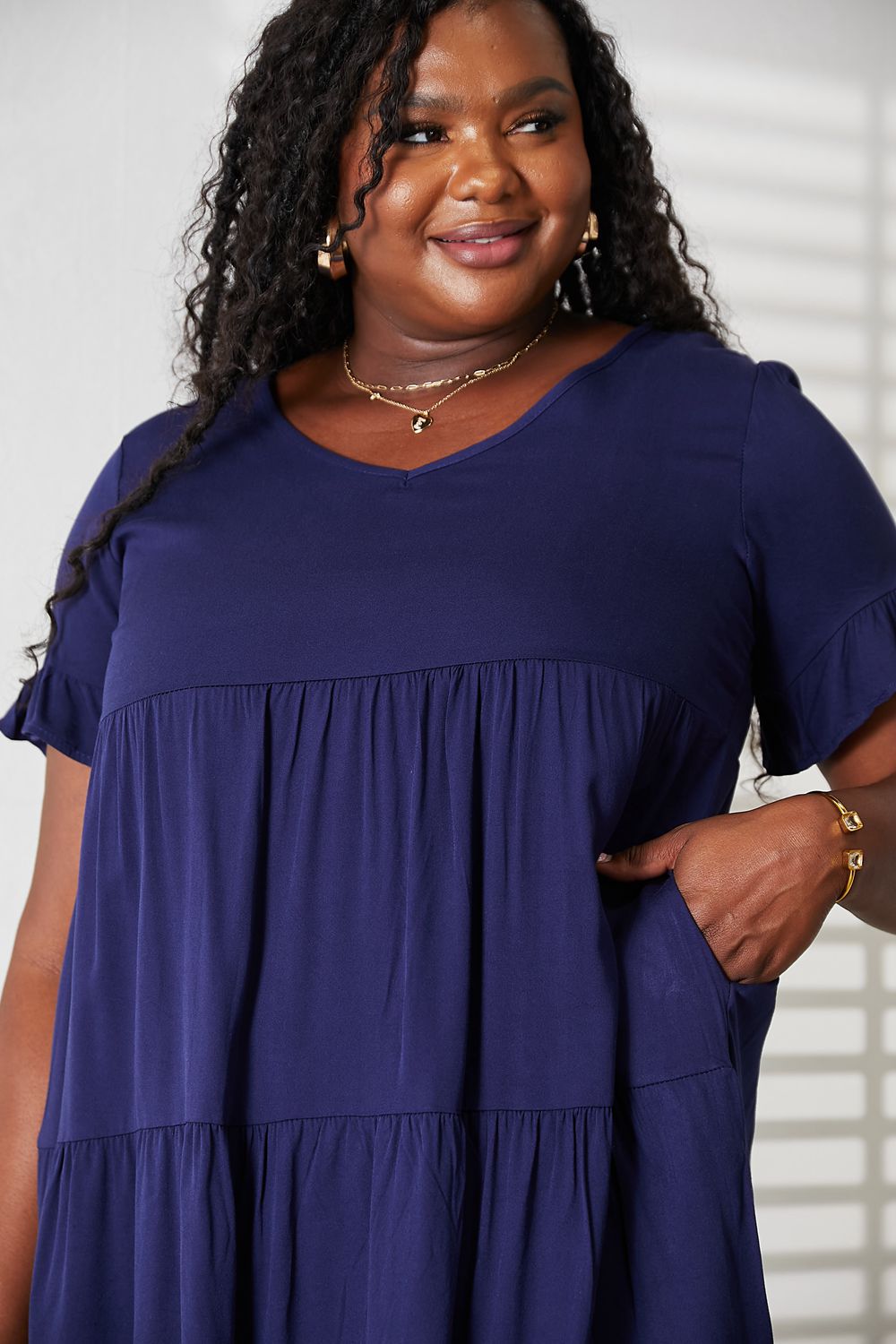 *APP EXCLUSIVE* Vneck Flounce Sleeve Tiered Dress