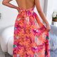 *APP EXCLUSIVE* Botanical Print Tied Backless Cutout Slit Dress