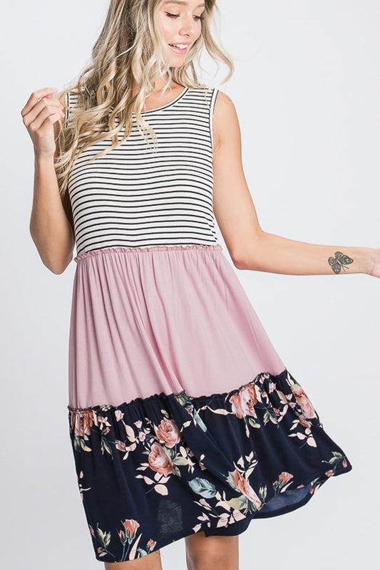 Dusty Rose Floral Colorblock Dress