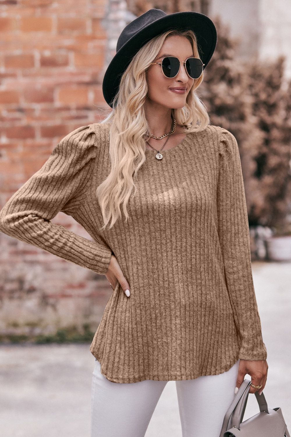 *APP EXCLUSIVE* Puff Sleeve Ribbed Top