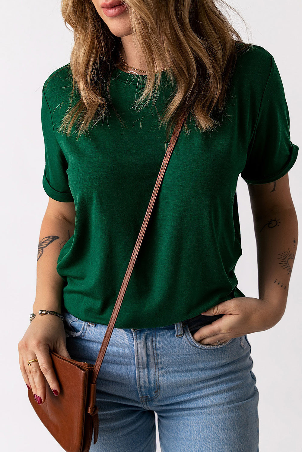 *APP EXCLUSIVE* Round Neck Cuffed Short Sleeve Tee