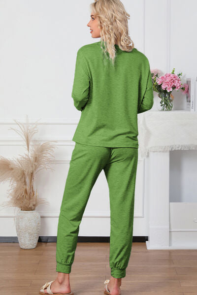 Top and Drawstring Pants Lounge Set